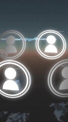 Poster - Network of user icons animation over global landscape at dusk