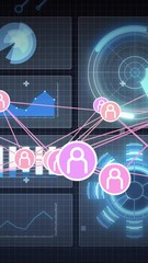 Poster - Digital interface with network of connections and data processing animation displayed