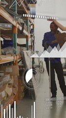Poster - Discussing inventory, warehouse workers using data analytics overlay for management