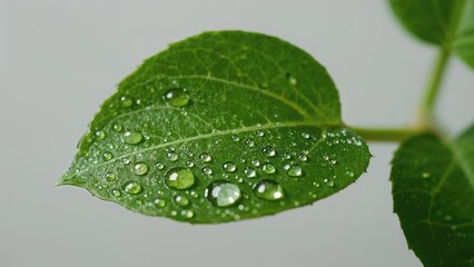 Poster - High-resolution close-up of thick green leaves of purslane, featuring a smooth finish and shimmering water droplets.