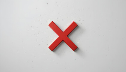 Poster - Flat red X mark icon on a white background. Minimalist and clean design, perfect for use in interfaces, alerts, or infographic elements.
