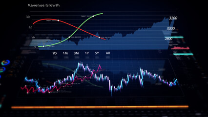 Leinwandbilder - Dynamic data visuals for business info graphics, animated charts, and data-driven insights for a business meeting mock-up. Explore the world of trading, stock exchanges, and crypto