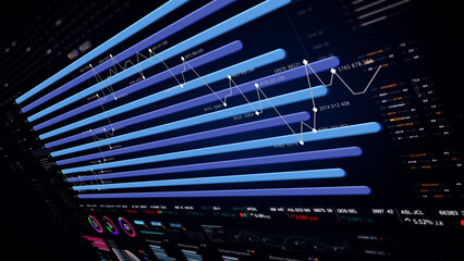 Leinwandbilder - Dynamic data visuals for business info graphics, animated charts, and data-driven insights for a business meeting mock-up. Explore the world of trading, stock exchanges, and crypto