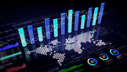 Leinwandbilder - Dynamic data visuals for business info graphics, animated charts, and data-driven insights for a business meeting mock-up. Explore the world of trading, stock exchanges, and crypto