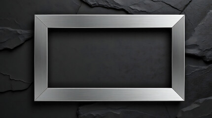 Leinwandbilder - A modern silver frame sits atop a dark, textured stone background, creating an empty canvas