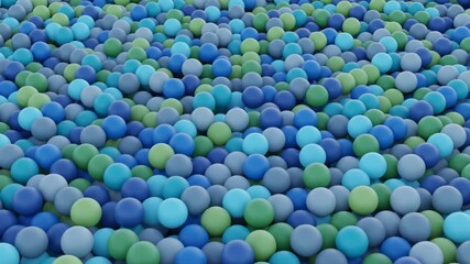 Wall Mural - minimalistic 3d loop with synchronized glossy elements in blue, gray, and green palette, suitable fo