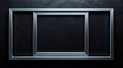 Poster - A shiny silver metallic frame against a textured black background creates a modern and minimal template