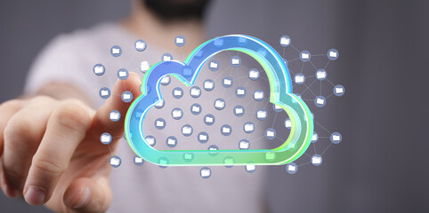 Poster - Image depicts secure cloud storage, data access, and network connectivity.
