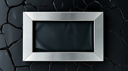 Poster - A silver frame on a cracked black surface offers a modern and textured background for display