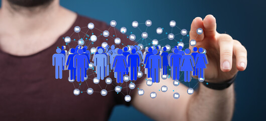 Poster - Image depicts a network of people connected by data.  Ideal for social media, networking, and technology concepts.