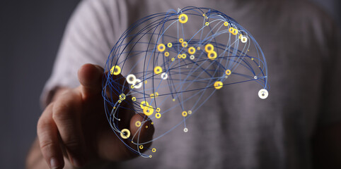 Poster - Abstract image of a hand interacting with a digital network, representing connection and global communication.