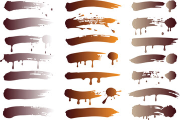 Poster - Collection of artistic paint brush strokes and splatters with dripping effects in brown and grey tones isolated on transparent background