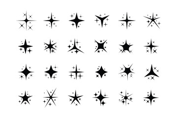 Wall Mural - black sparkle and star icon set minimalist decorative elements in various shapes for highlights ui a