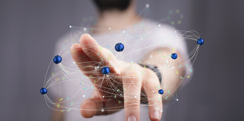 Poster - Hand interacting with a digital network, representing global connectivity and data flow.
