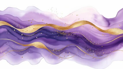 Poster - A beautiful purple and gold wave with shimmering gold glitter. The wave is long and flowing, creating a sense of movement and energy. The purple and gold colors blend together seamlessly