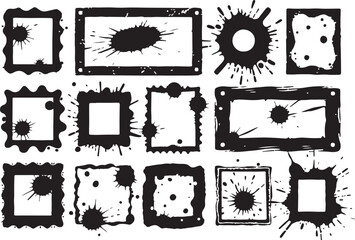 Poster - Collection of black ink splatter frames and borders with distressed edges isolated on transparent background