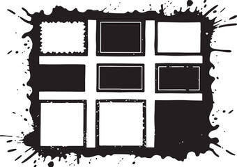 Poster - Abstract black ink splash forming a grid with empty squares and solid rectangles isolated on transparent background
