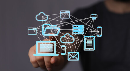 Poster - Image depicts a network of interconnected devices, showcasing cloud computing and data sharing.