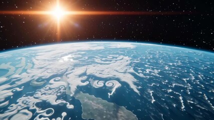 Poster - The sun is shining on the blue planet, creating a beautiful and serene atmosphere. The planet is surrounded by a vast expanse of space, with only a few stars visible in the background
