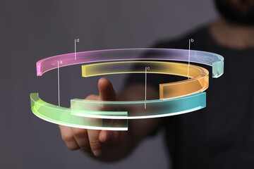 Poster - Abstract image of a finger interacting with a colorful 3D data visualization on a touchscreen.