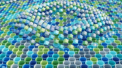 Wall Mural - soothing 3d loop animation in a monochrome-inspired blue-gray-green palette, designed for seamless o