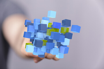 Poster - Abstract image of blue cubes representing data, technology, and connection.