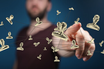 Poster - Boost your network!  Image depicts a hand interacting with a digital network of connections, ideal for business and social media.