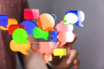 Leinwandbilder - Image of colorful speech bubbles symbolizing communication, conversation, and social media.