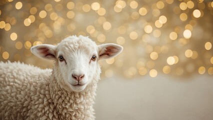 Poster - Charming festive scene highlighting a lamb in the foreground against a blurred backdrop