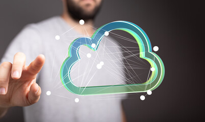 Poster - Secure cloud storage, data access, and network solutions.  Modern technology for business.