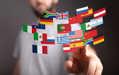Poster - Image of diverse flags symbolizes global reach, international collaboration, and world trade.
