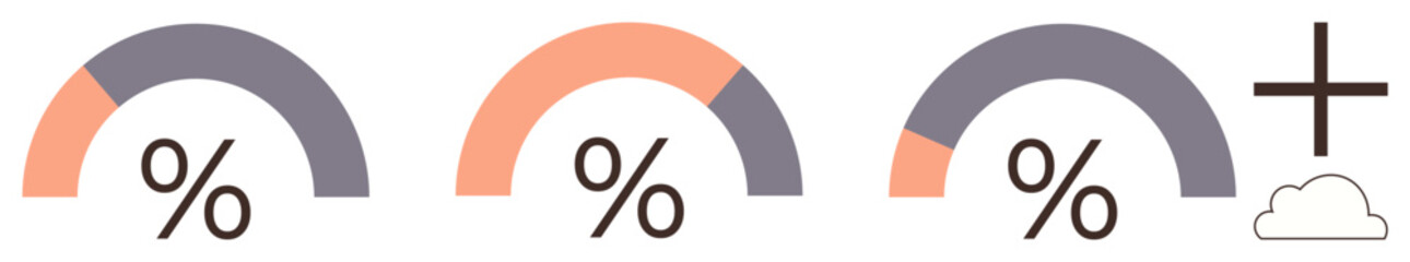 Poster - Three progress bars showing percentages, a plus sign, and a cloud icon. Ideal for analytics, loading status, performance tracking, data visualization, growth progress and dashboards. Simple flat