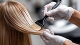 Hair coloring process in a modern salon during a busy afternoon