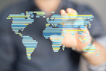 Poster - Abstract world map, digital data, global network, technology, connection, internet, communication, futuristic, worldwide