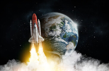 Wall Mural - Rocket in space on orbit of planet