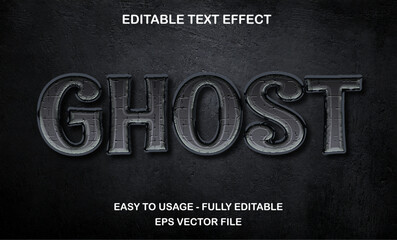 Poster - Text ghost, editable text effect template, 3d bold dark silver metal texture effect