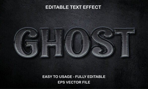 Text ghost, editable text effect template, 3d bold dark silver metal texture effect