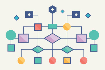Poster - abstract flowchart diagram featuring geometric shapes and connecting lines representing data process