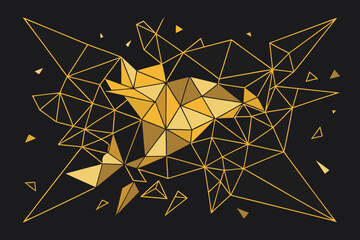 Poster - Abstract geometric art with golden triangles and lines on a dark background with a creative aesthetic design.
