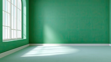 Poster - Bright and Modern Empty Room with Green Walls and Large Window Allowing Natural Light