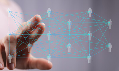 Poster - Abstract image depicting a hand interacting with a digital network, symbolizing global connections and communication.