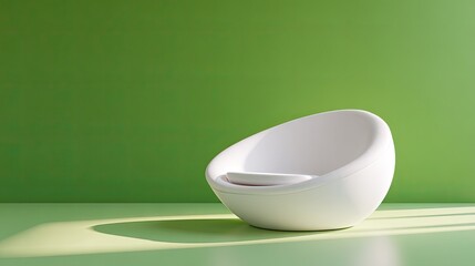 Poster - Modern Minimalist White Chair on Green Background in Bright Indoor Space with Soft Lighting