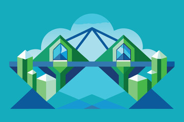 Poster - Abstract geometric illustration depicting buildings and landscape in a modern flat vector design