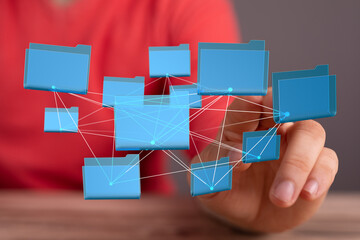 Poster - Digital file sharing, network, data management, cloud storage, collaboration, information technology.