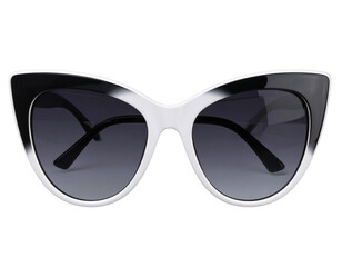 Wall Mural -  Glossy white cat eye sunglasses with black lenses, front view isolated on transparent background PNG