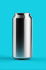 Aufkleber - Stylish Silver Aluminum Can Mockup Set Against a Vibrant Aqua Background Highlighting Its Sleek Design and Shiny Surface Texture