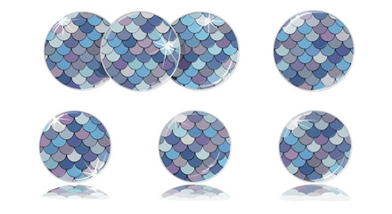 Poster - Six oval shapes with blue and purple scale patterns arranged in two rows on a white background space