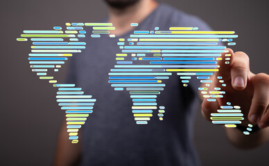 Poster - Abstract world map graphic, digital networking, global connection, technology concept.