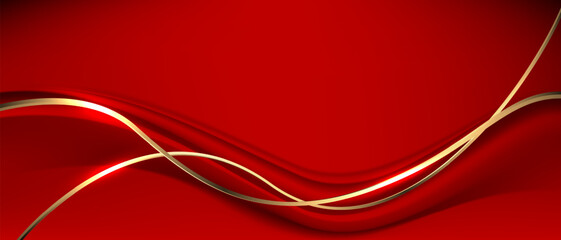 Poster - Abstract gold ribbon curve overlap on red luxury background vector