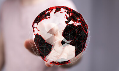 Poster - Hand holding digital earth. Global network, technology, connection, digital world concept.